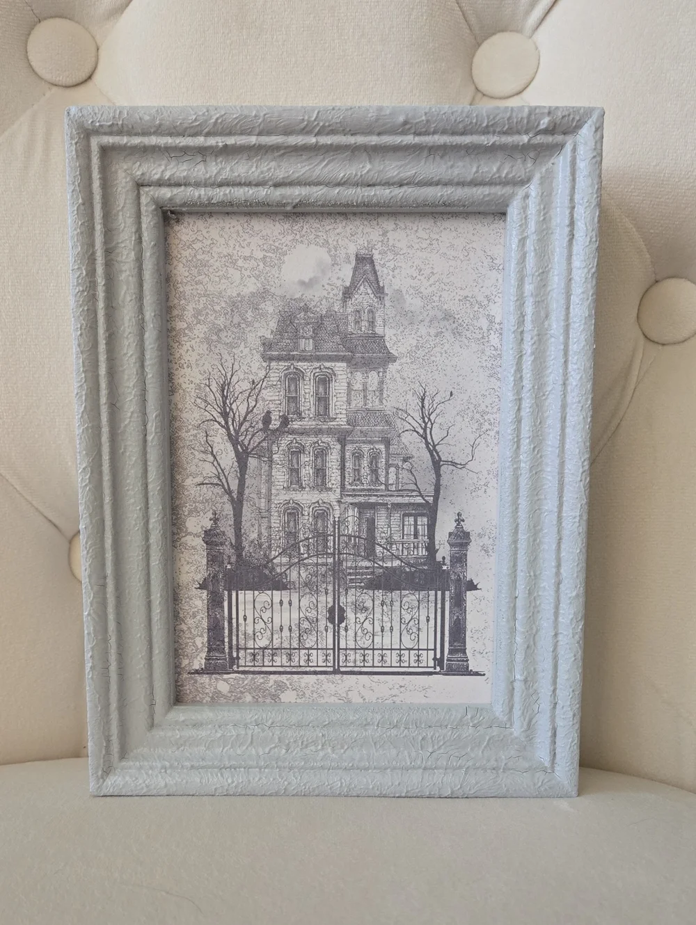 Ashland Michael's Halloween Light Gray Textured Frame with Victorian House Print